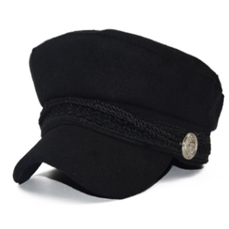 Men Women Winter Greek Fisherman Sailor Cap Fiddler Hat Peaked Cap Sport: Black