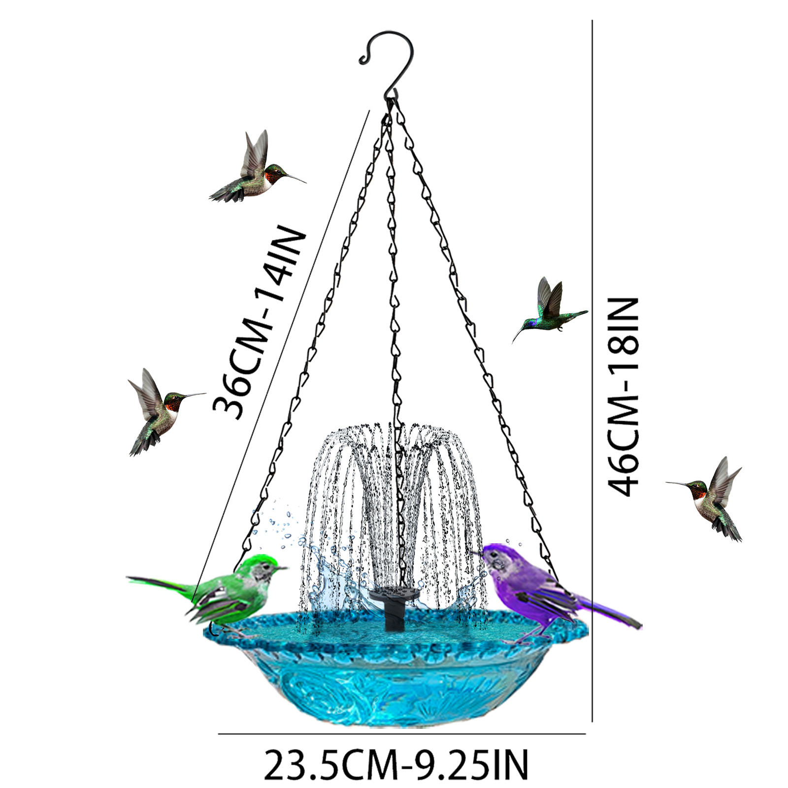 Ferro forjado pendurado alimentador de pássaros para jardim ao ar livre quintal chuveiro de alimentação 2-em-1 alimentador de fonte flutuante