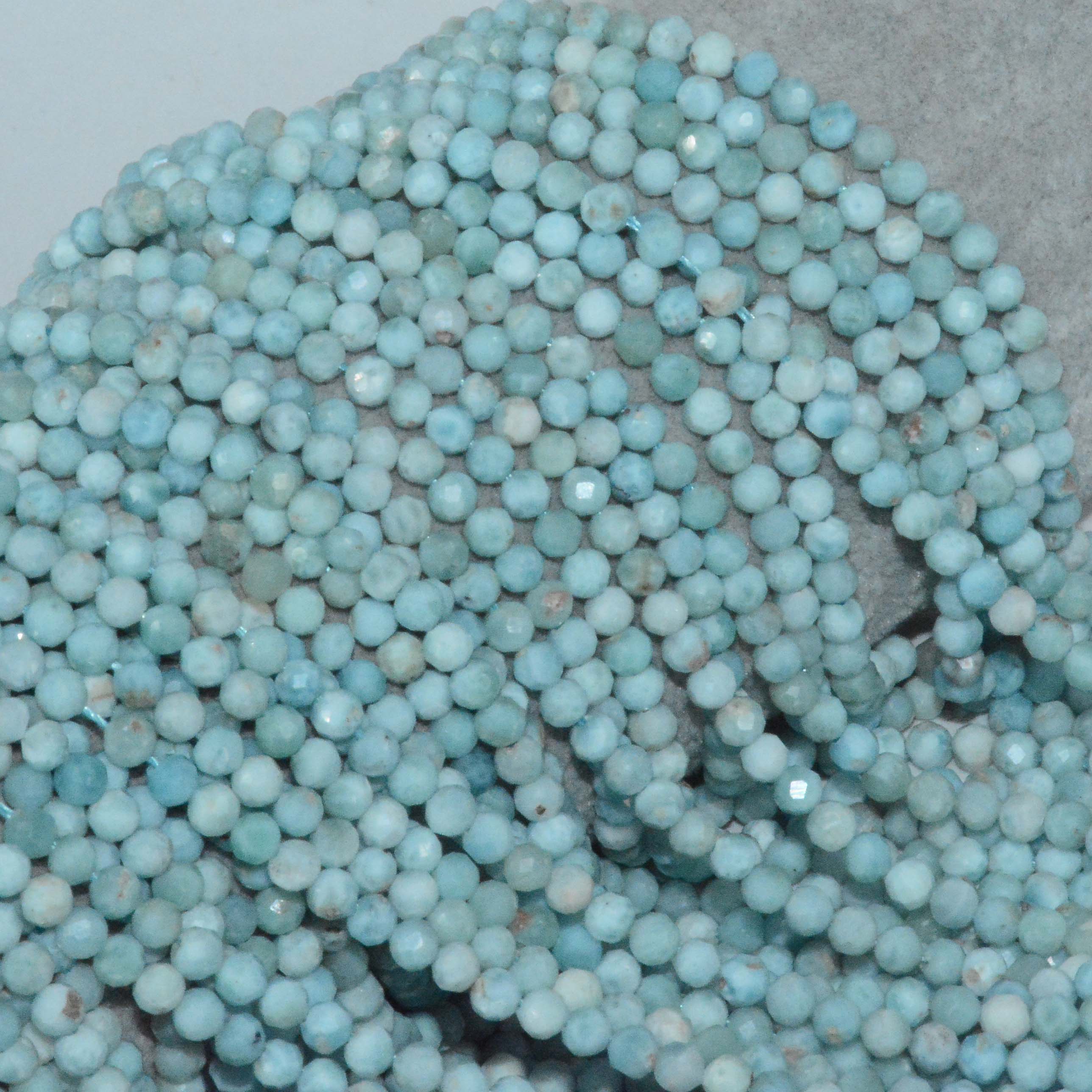 Natural Larimar Faceted Round Beads 3.5mm-3.6mm