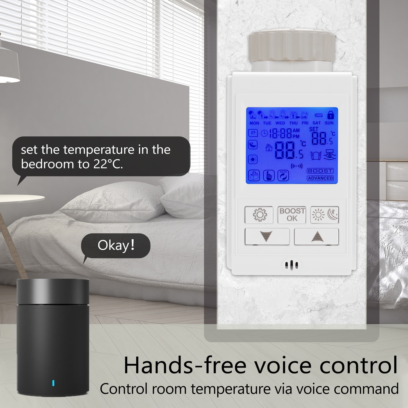 HY369 LCD Digital Programmable Thermostat Timer TRV Radiator Valve Actuator Temperature Controller Compatible with Alexa