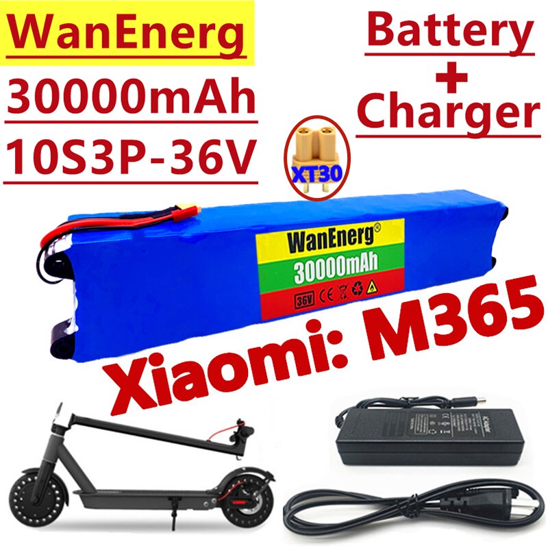 2022 latest 36V battery pack 10s3p, 18650 combination 30000mAh, suitable for xiaomijia series electric scooter with built-in BMS: Battery-Charger