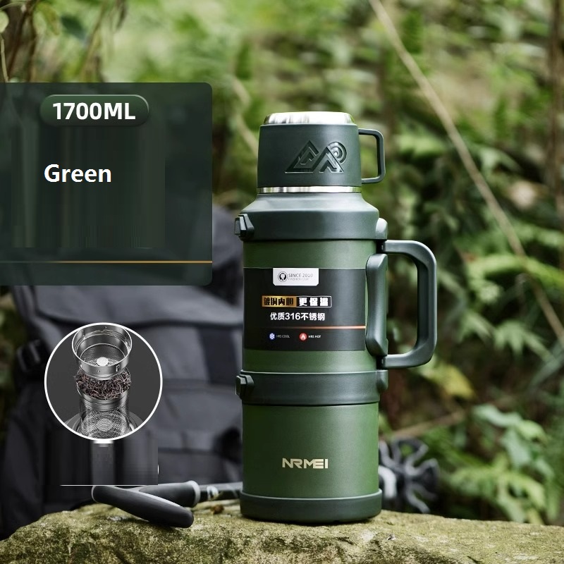 Stainless Steel Insulated Water Bottle with Handle Outdoor Portable Large Capacity Thermos Bottle,Keep and Cold for 72H: green