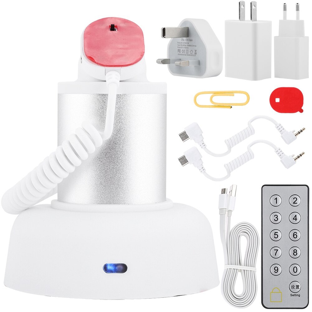 Soporte de pantalla antirrobo para teléfono móvil con alarma de seguridad y función de carga 110-240V