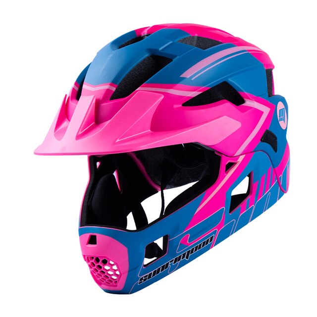 Sunrimoon Full Face bicycle Helmet Kids Detachable Helmet Cycling Outdoor Sports Safety Helmet for Children Skateboarding Roller: Pink blue