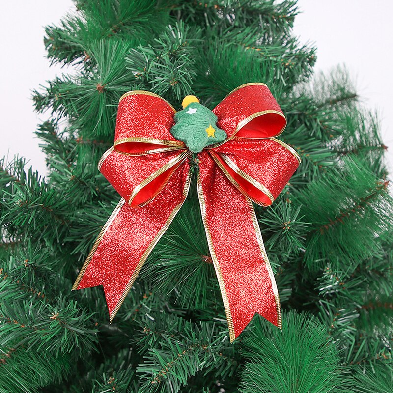21cm jul rosett tecknad santa älg band rosett guld silver röda rosetter för hantverk julgran prydnader år leveranser: Röd 2