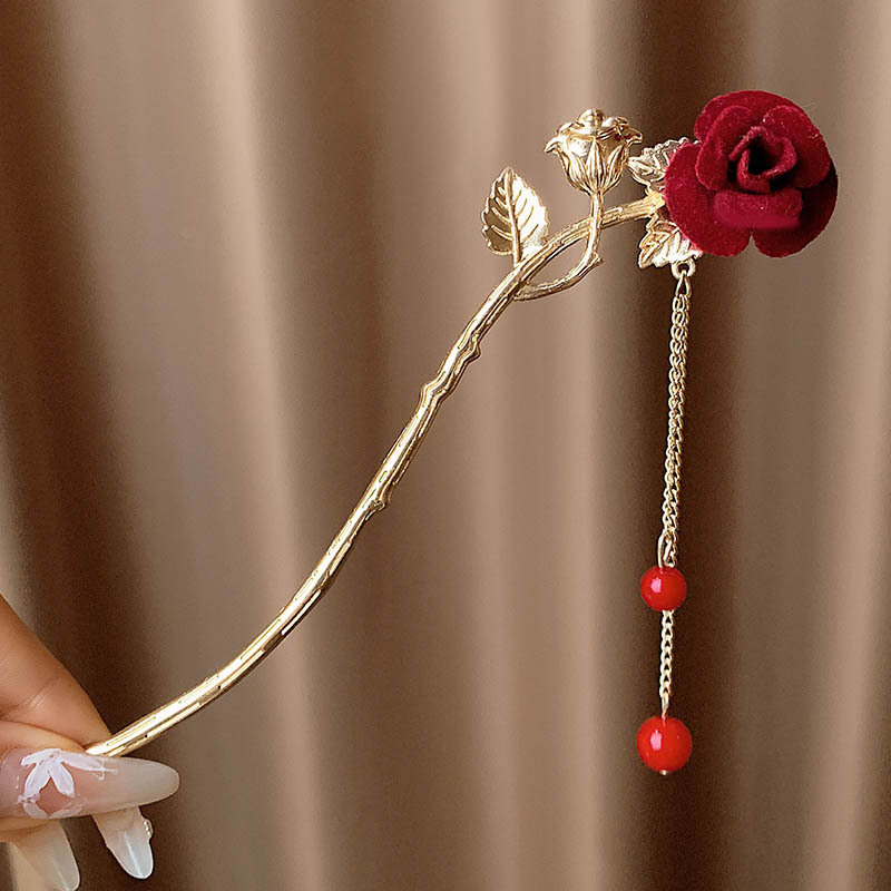 Röd ros tofs hårspinnar kvinnor antik pärla hårnål kvinnlig hårgaffel panna hår ätpinnar huvudbonad alla hjärtans dag: Lavendel-