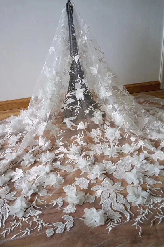 Tejido de encaje rojo bordado pesado con flores 3d Súper delicado vestido de lujo última boda francés africano falda de encaje swing,