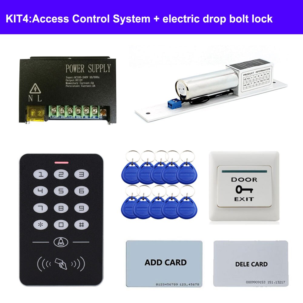 Various Door Access Control System Kit ID keypad access control + Power Supply +exit button+ Electric Door Locks for office: KIT4