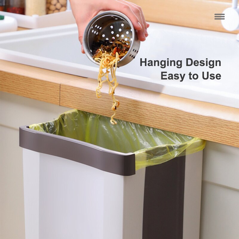 Wall Mounted Folding Waste Bin Kitchen Cabinet Door Hanging Trash Bin Garbage Car Trash Can Wall Mounted Foldable Cleaning