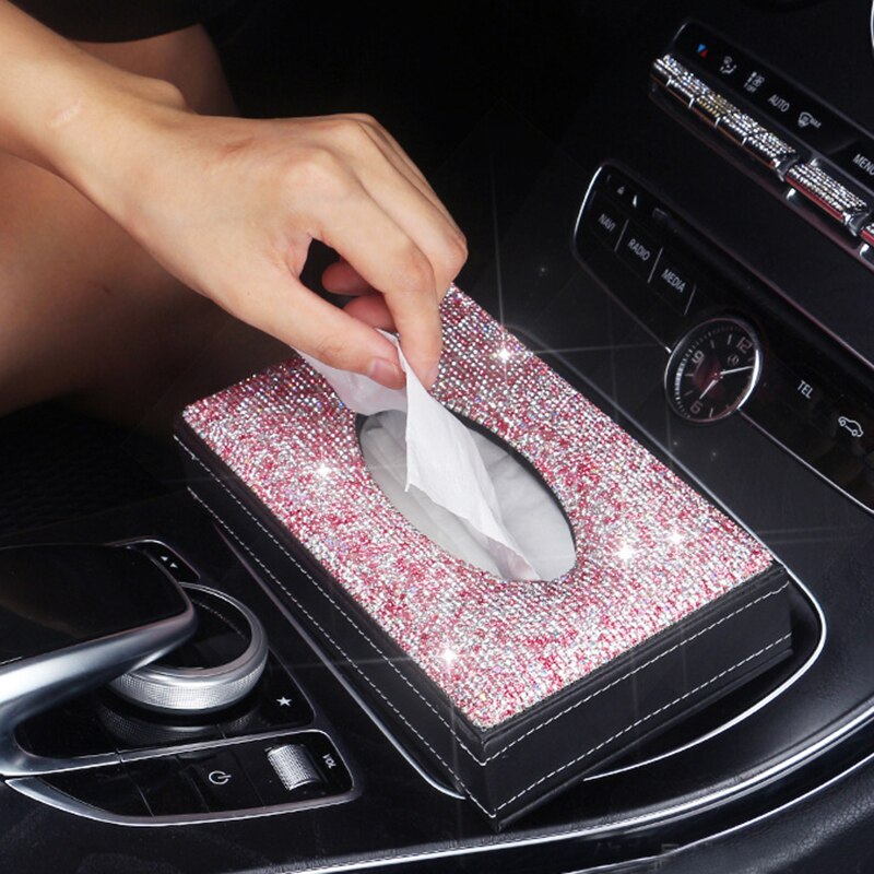 Voiture strass luxueux boîte à mouchoirs rangement serviette ensembles salle de bain Auto chambre serviette support de la boîte boîte à mouchoirs en cuir PU