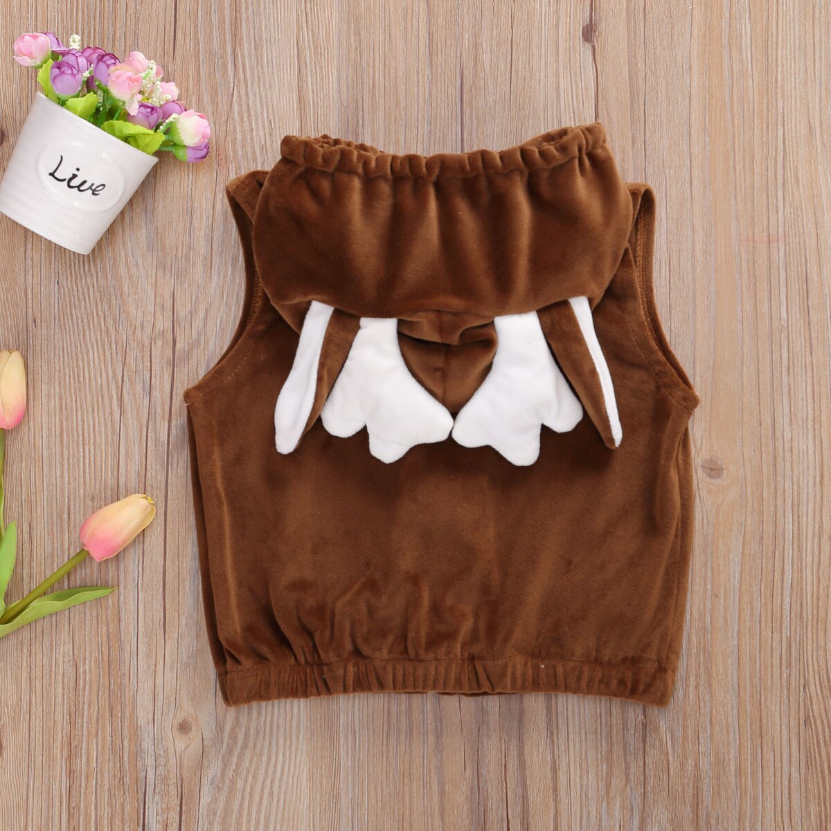 Emmababy-Chaleco con capucha de ciervo en 3D para niño y niña, traje de felpa con orejas de astas, sin mangas con cremallera, invierno de