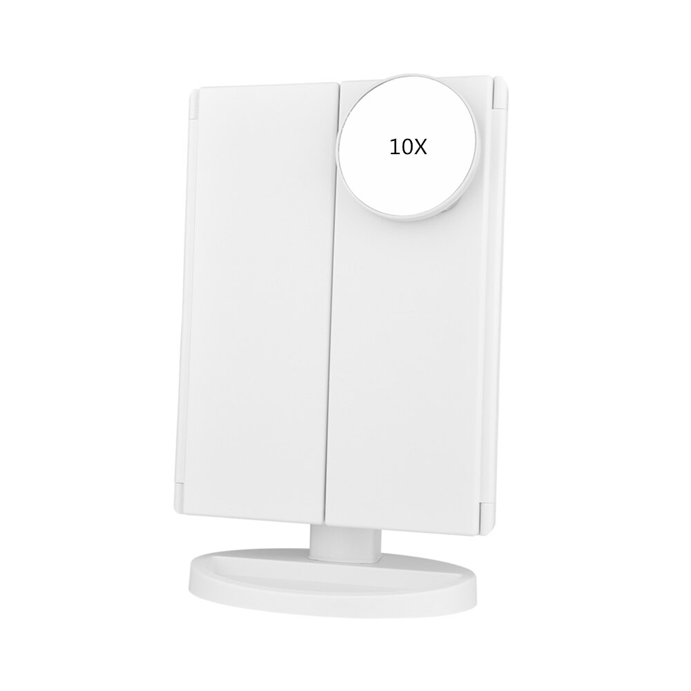 3 farver lys berøringsskærm led makeup spejl bord skrivebord forfængelighed forstørrelsesspejle 3 folde justerbare spejl makeup værktøjer: Hvid med 10x