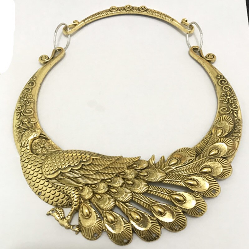 Etnisk stil udskåret påfugl choker halskæde til kvinder vintage metal chocker statement halskæde collares collier femme: Guld