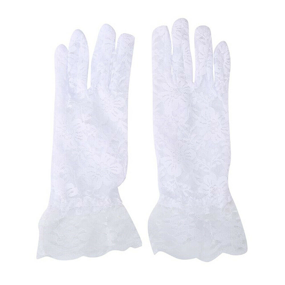 Women Lady Lace Ruffles Floral Gloves Party Prom Bride Wrist Mittens Beige Black Pink Red White: White