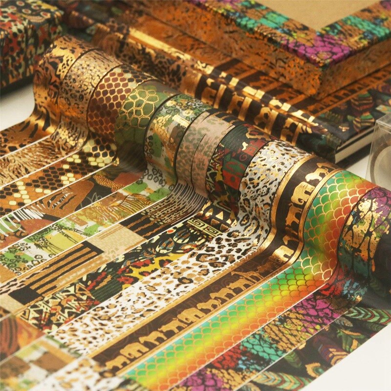 12 rollen Gold Folie Wilde Tiere Drucken Dekorative Maskierung Bänder Für DIY Handwerk, Kugel Zeitschriften, Planer, sammelalbum, Verpackung