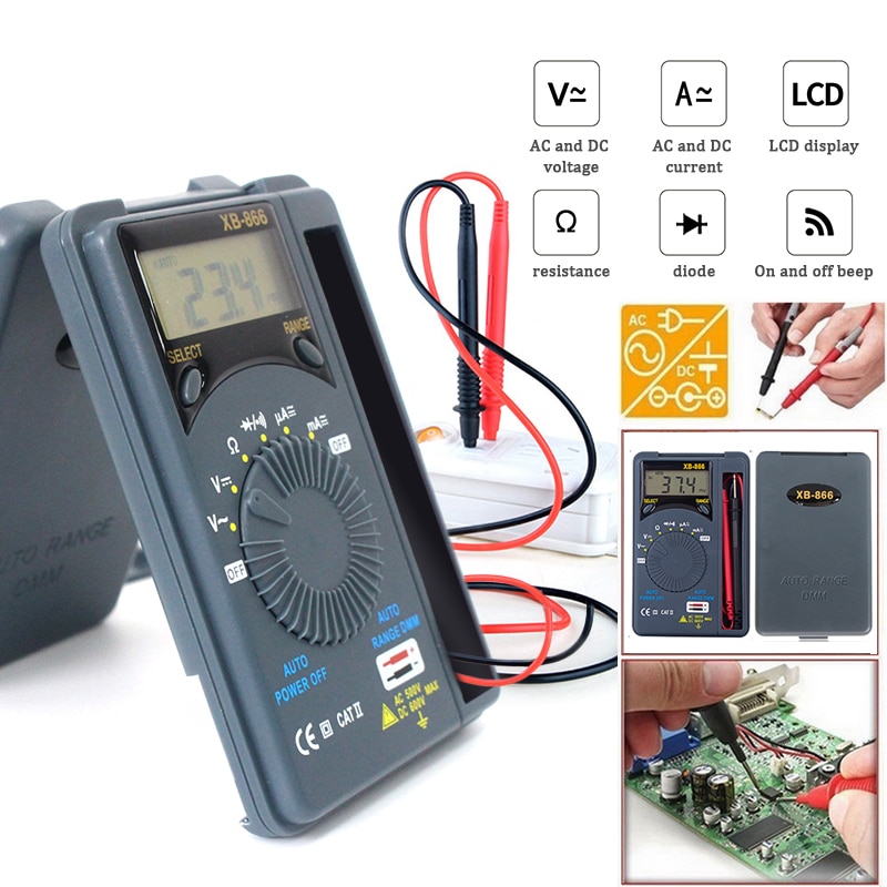 Mini Multimeter Digitale Ac/Dc Spanning Stroom Tester Multimeter Pocket Auto Range Digitale Tester Voltmeter XB866: Default Title