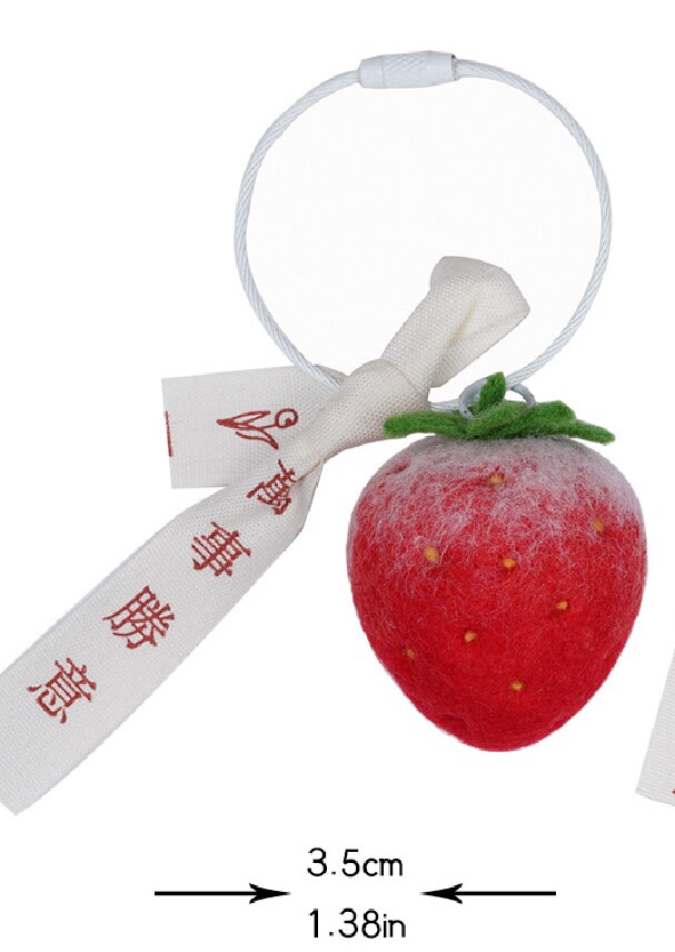 LLavero de fieltro de lana con mango de limón y melocotón, accesorio para decoración de felpudo, manualidades, DIY: Red Strawberries
