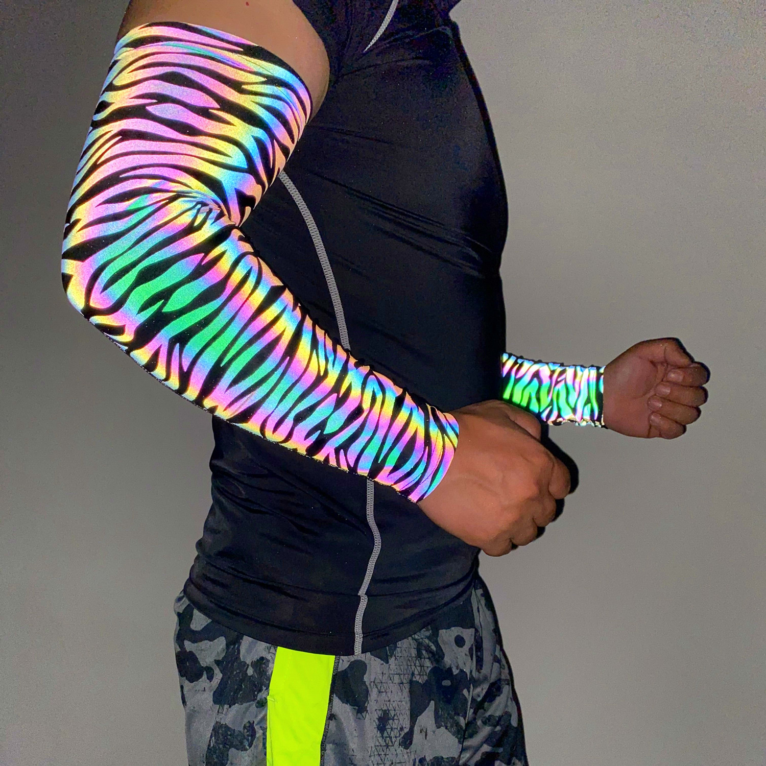 Men Colorful Reflective Sleeves Techwear Sunscreen Arm Warmers Breathable Reflect Light Oversleeve