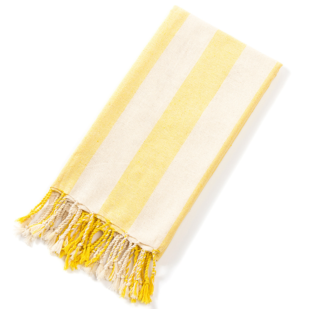 American Tassel Natural Beach Towels, Edged Striped Turkish Bath Towels, 21 Quick-drying Towels: YELLOW