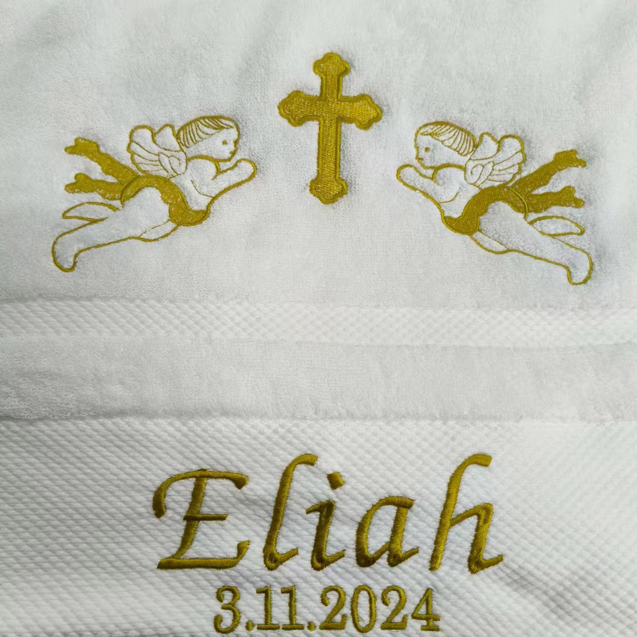 AHSNME Toalla de bautismo personalizada, toallas de baño de 70x140cm para bautizo de bebé, toalla blanca con nombre y fecha: 26 #