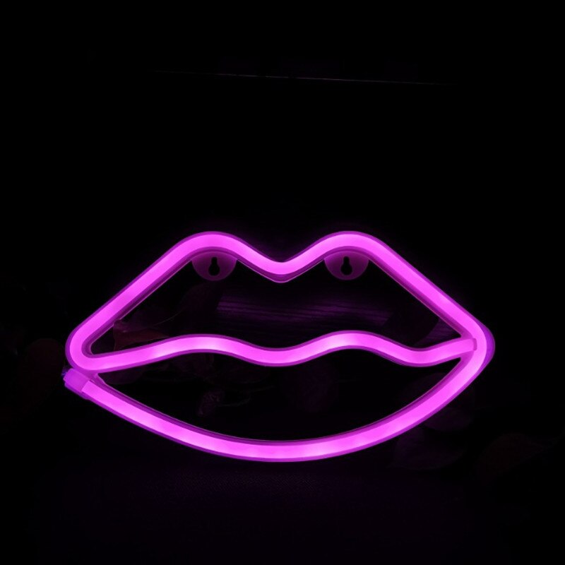 Néon panneau lumineux à Led lampe au néon alpaga dauphin flamant rose lèvres enseigne au néon pour la fête de mariage de noël lampes de décoration murale: Pink Lip