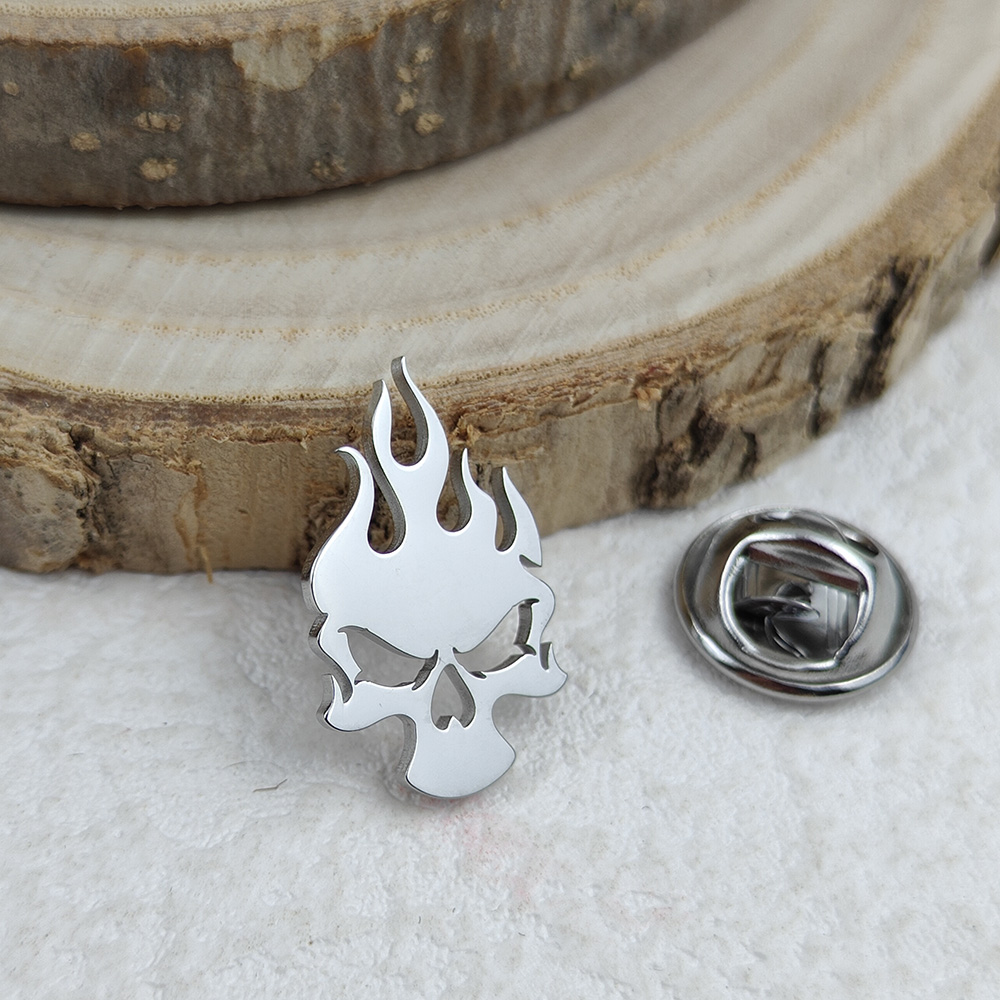 Broches classiques avec symbole de feu pour hommes, Punk, en acier inoxydable, signe de Danger, Badge, Hip Hop, Rock, accessoires de fête