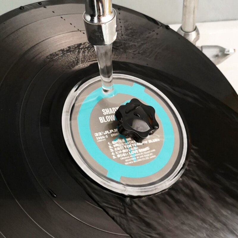 Vinyl Record Clamp - LP Record Label Saver - Waterproof Acrylic Cleaning Tool with Microfiber Cloth