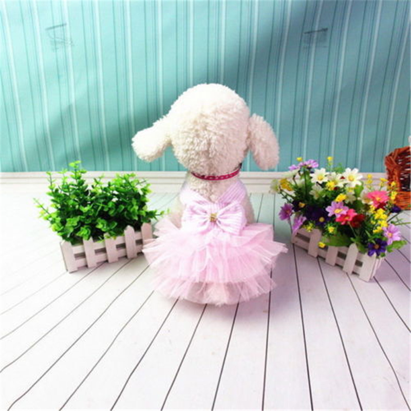 Vestido de tutú para cachorros, ropa de princesa con estampado de rayas de gasa de red y lazo para perros y gatos, novedad: Rosa / L
