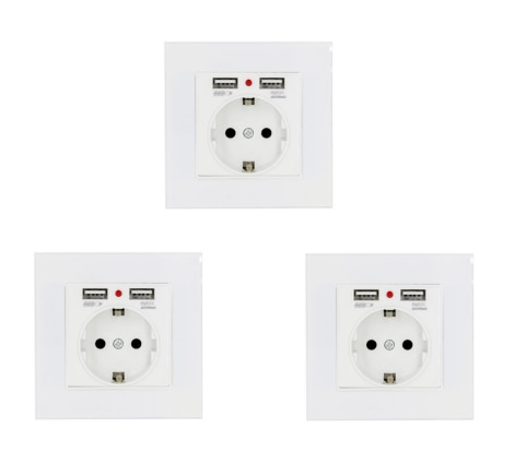 BSEED EU Standard Wall Socket With Double USB Wall Decorative Socket Dual Black Golden White Glass Panel: White 3 Pieces