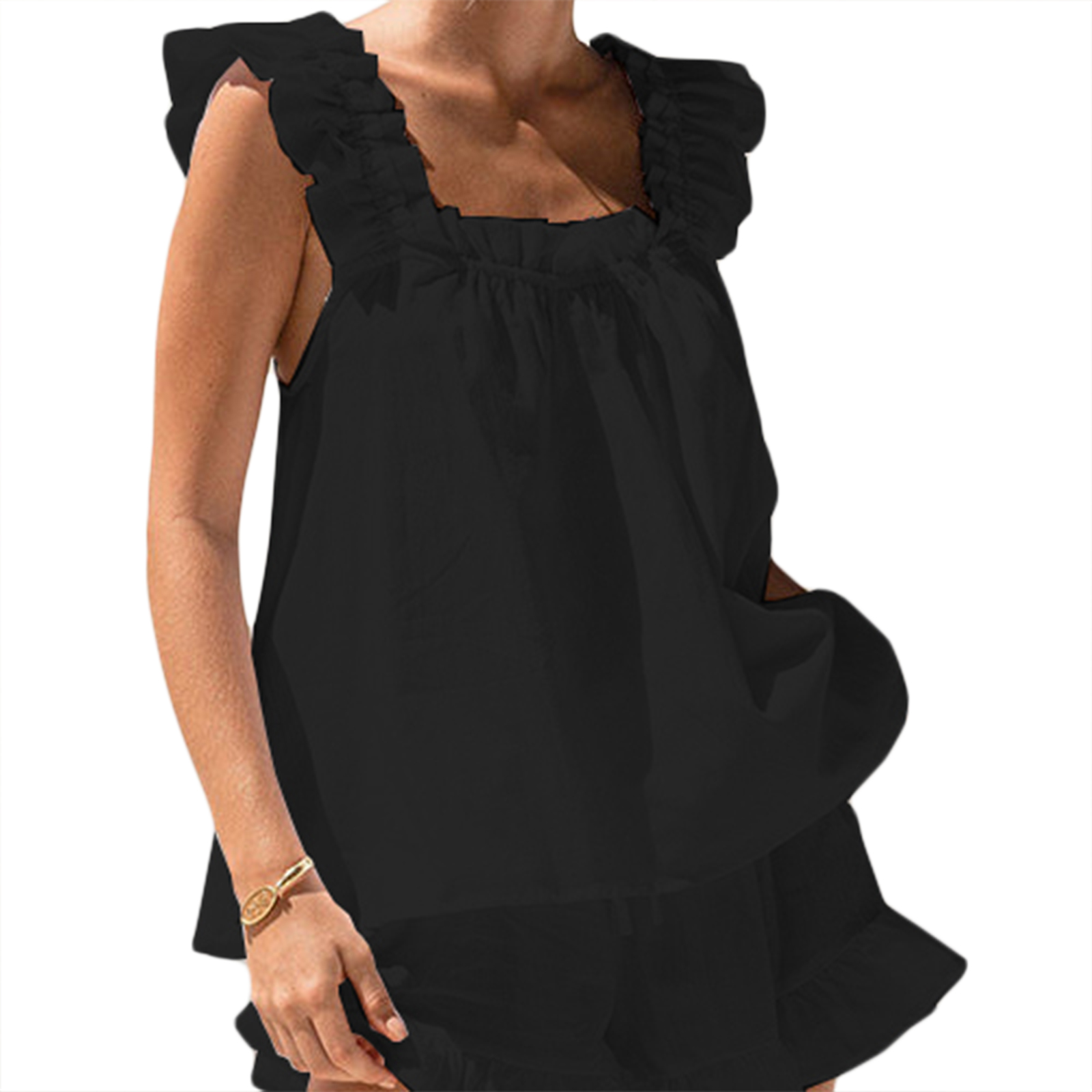 Damen Schlafanzug setzt Damen Sommer 2 Stück Schlafanzug setzt ärmellose rücken freie Schlinge Weste einfarbige Rüschen kurze Hose Streetwear y2k: M / Schwarz