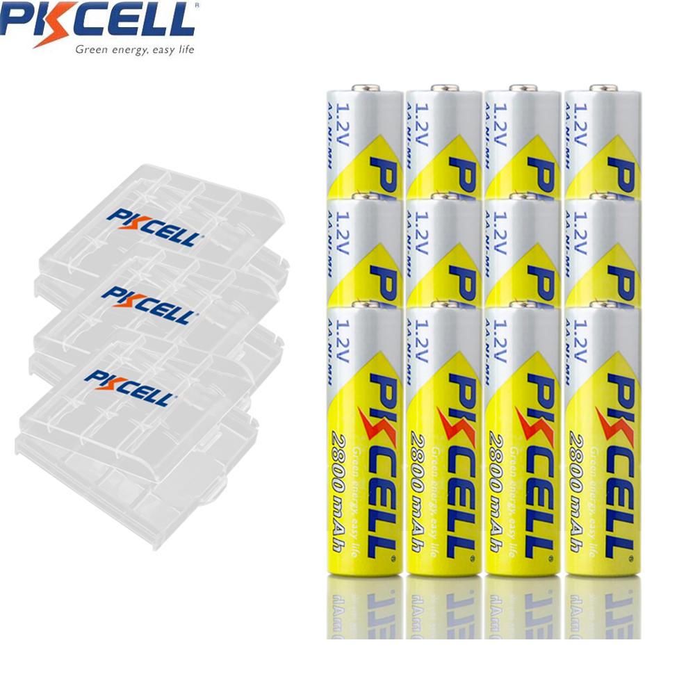 4Pcs PKCELL AA Battery Rechargeable Battery 1.2V 2800mah NIMH 2A Rechargeable Battery And 1Pcs Battery Holder Boxes Cases: 12PC and 3box