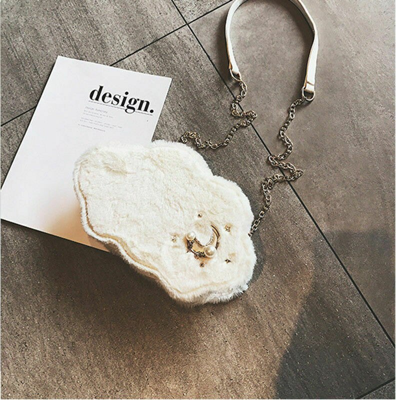 Damen-wintertasche mit niedlichem wolkenmuster, plüschtasche für damen und mädchen, umhängetasche, weiche handytasche