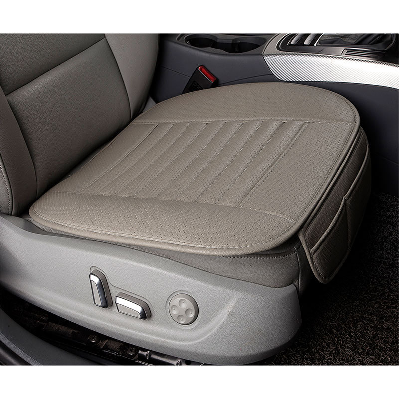 Funda de cuero PU para asiento de coche, almohadilla protectora antideslizante transpirable para las cuatro estaciones, Universal, conjunto de fundas para asiento de coche: PQ187GreyFront