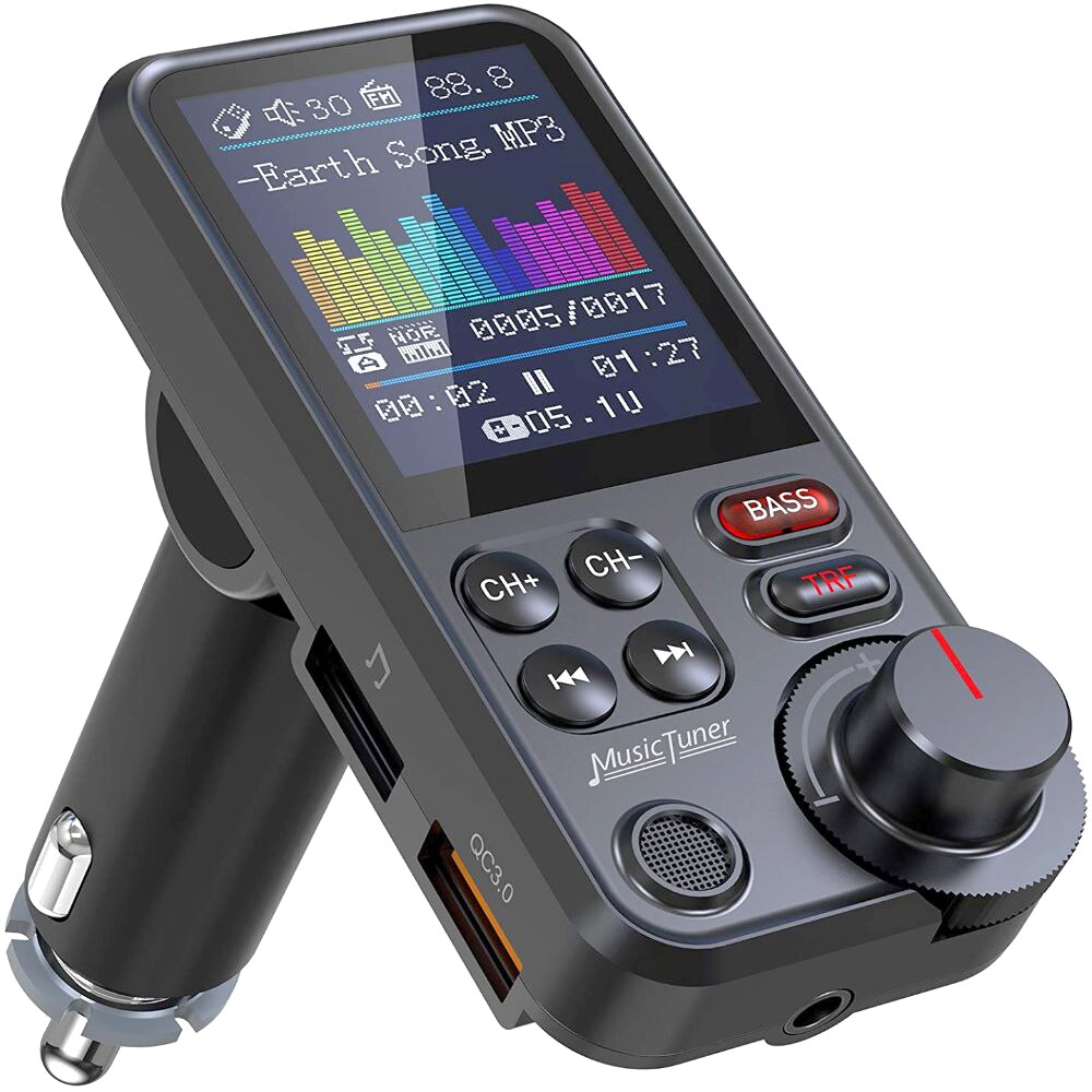 Reproductor MP3 BT93 de 1,8 pulgadas para coche, transmisor FM Aux QC3.0, carga inalámbrica, compatible con Bluetooth, sonido de graves agudos, reproductor de música