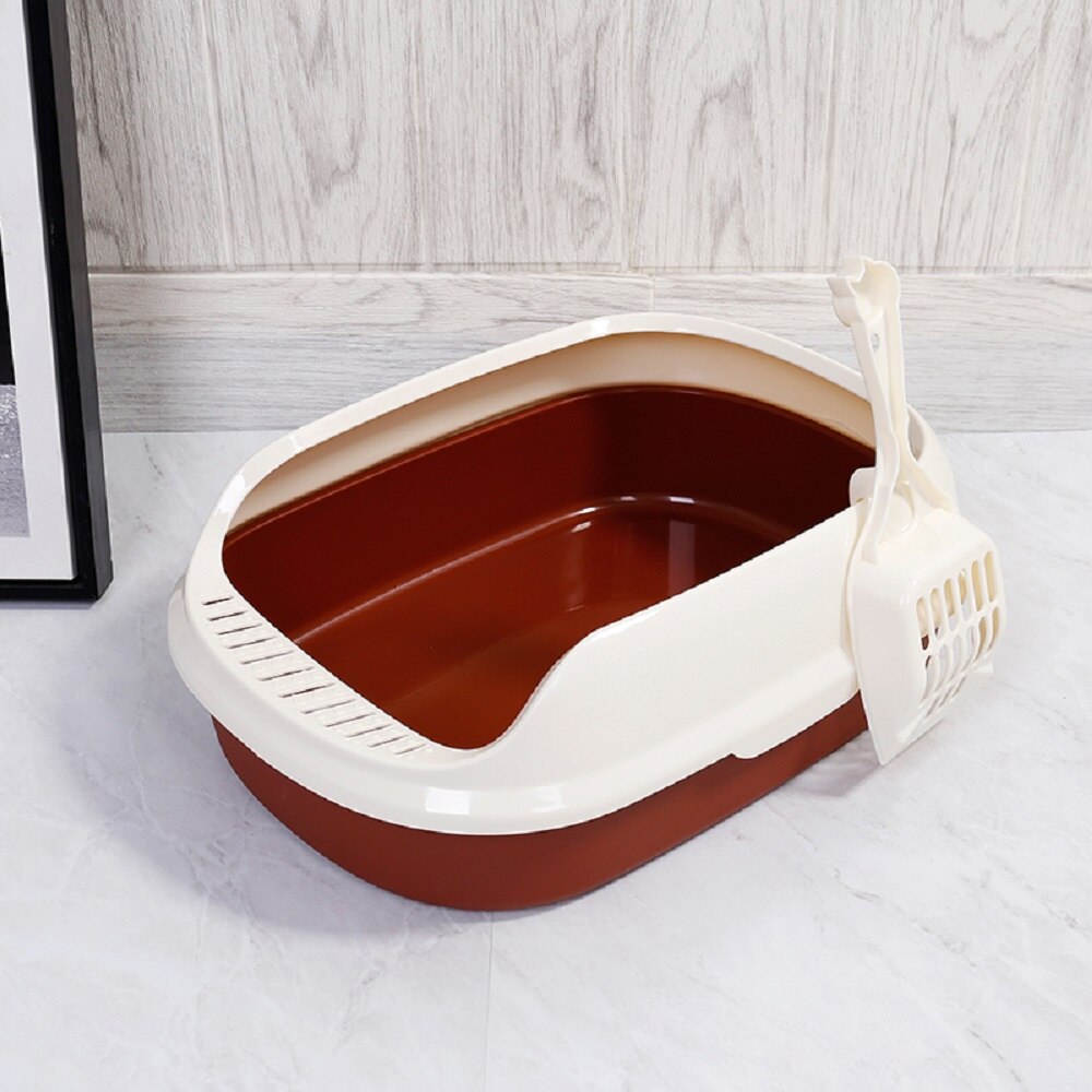 Pettoiletkat kuldkasse cattray teddy anti-splash toilette med kattekuld skovl hvalpekat indendørs hjemmeplast sandkasse: Brun 37 x 30 x 15cm