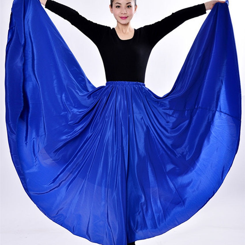 Jupe longue en Satin et Polyester de pour femmes, tenue de scène espagnole, Performance de danse, costume Flamenco, jupe de 360 à 720 degrés