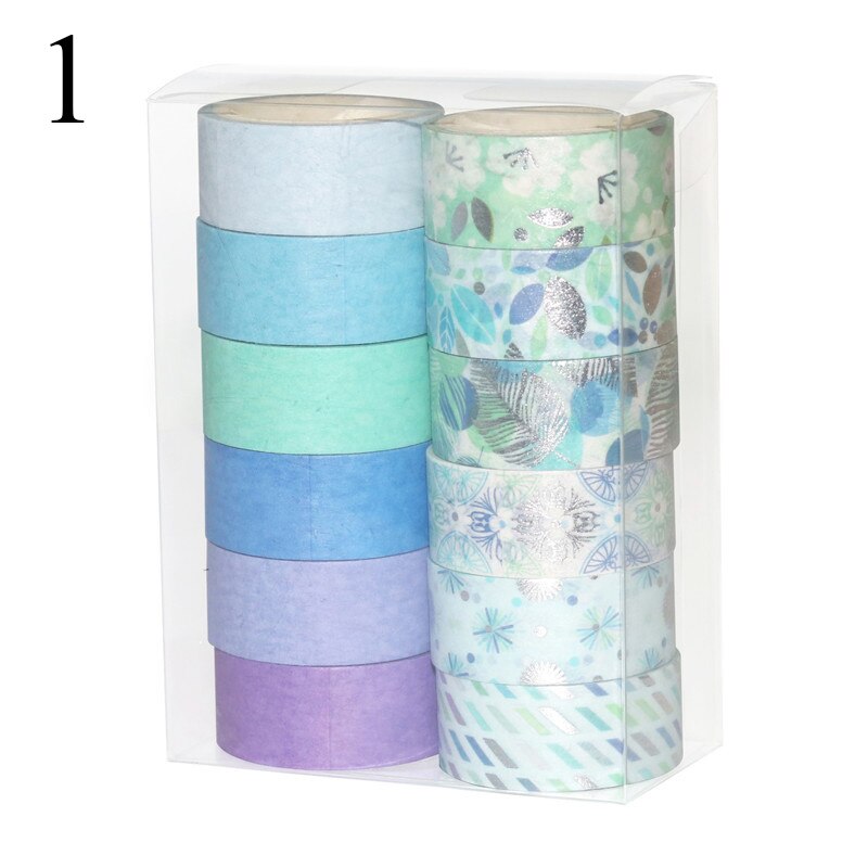 12 unids/set de cinta Washi dorada y plateada, cinta adhesiva de Color sólido, Linda cinta adhesiva decorativa, pegatina para diario de recortes, papelería: 1