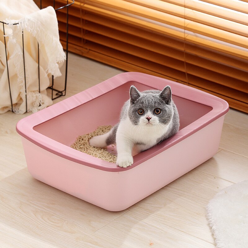 Rectangular litter box cat toilet cat supplies small semi-enclosed litter box color splash-proof: pink