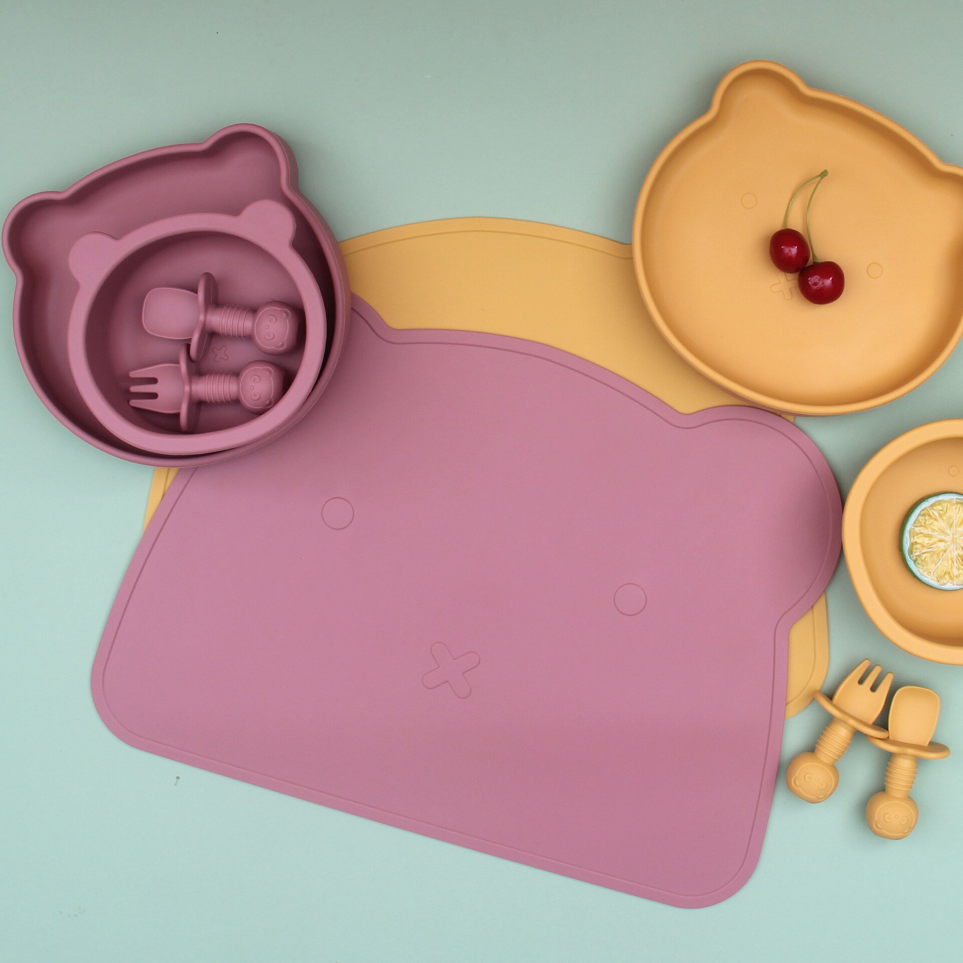 Babyvoeding Kom Plaat Lepel En Vork Set Food Grade Siliconen Antislip Baby Siliconen Servies Bpa Gratis Siliconen kauwen Gerechten