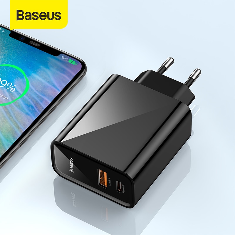 Baseus Dual USB Fast Charger 30W Support Quick Charge 4.0 3.0 Phone Charger Portable USB C PD Charger QC 4.0 3.0 ForXiaomi