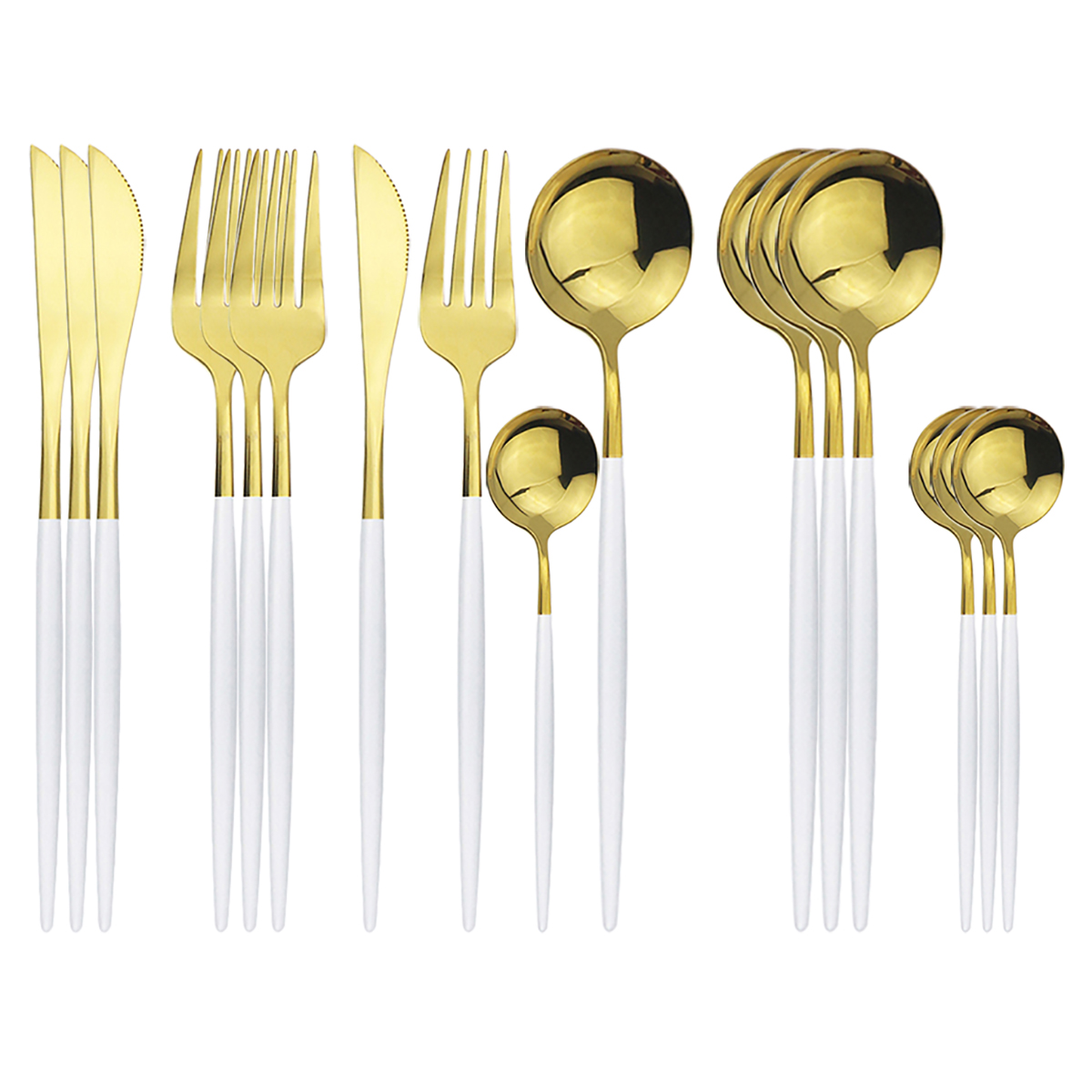 16Pcs/Set Dinnerware Set Black Cutlery Set 304 Stainless Steel Flatware Set Knives Fork Spoon Kitchen Party Tableware Silverware: White Gold