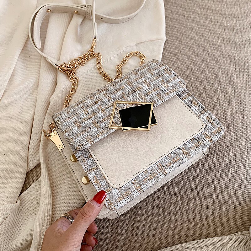 femme rabat carré sac nouvelle laine femmes sac à main serrure chaîne épaule Messenger sac de voyage sac