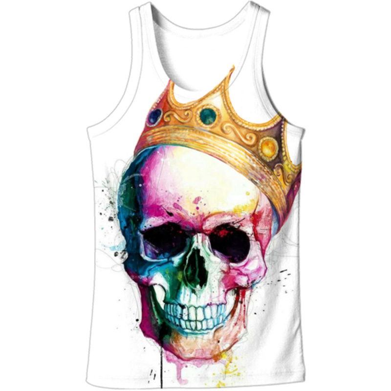 Cloudstyle 3d linnen män krona färg skalle 3d tryck singlet väst ärmlös sommar casual streetwear toppar plus storlek 5xl: 5xl
