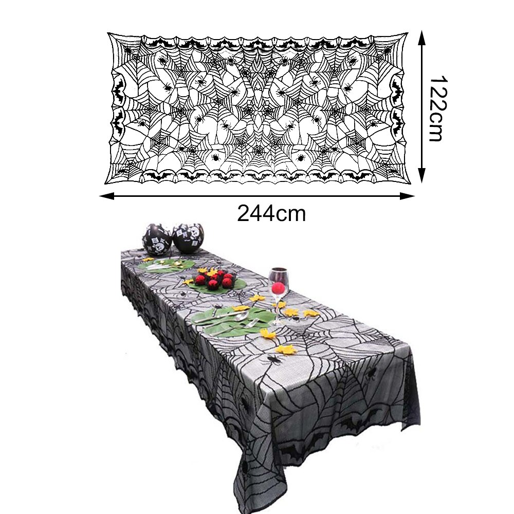 2 stk halloween dekorasjon blondere edderkoppnett skjelett hodeskalle fest duk svart peis mantel skjerf ordning dekorasjon rekvisita: 1pc lange duker