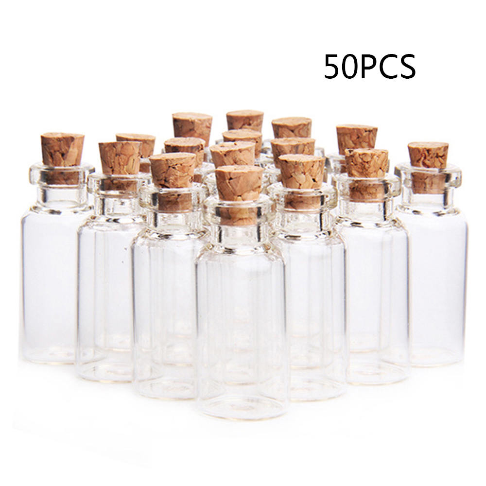 50 stk. 5ml ønskeflasker mini tom klar glasflaske med små korkflasker med små hætteglas til bryllupsdekorationer