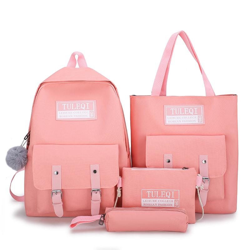 4 pcs sets Casual Backpacks Cute Canvas School Bags For Teenage Girls Women Backpack Anti-theft Laptop Shoulder Bags Mochilas: Pink