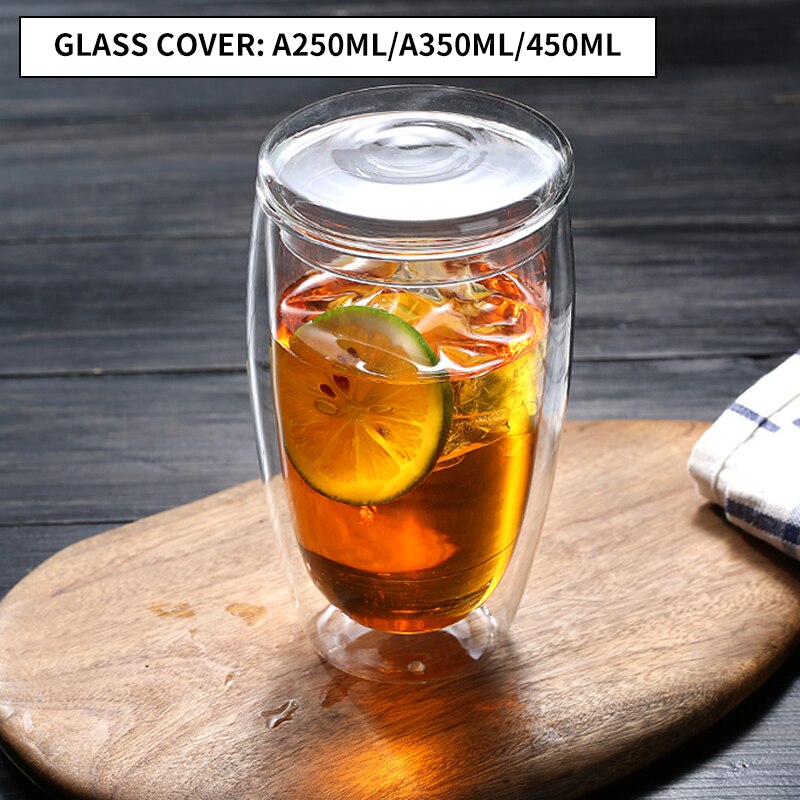 Wärme Beständig Glas Tasse Doppel Wand Coffe Becher Borosilikatglas Bier Becher 80/150/250/350/400ML Wasser Tasse Transparent Drink: glass lid