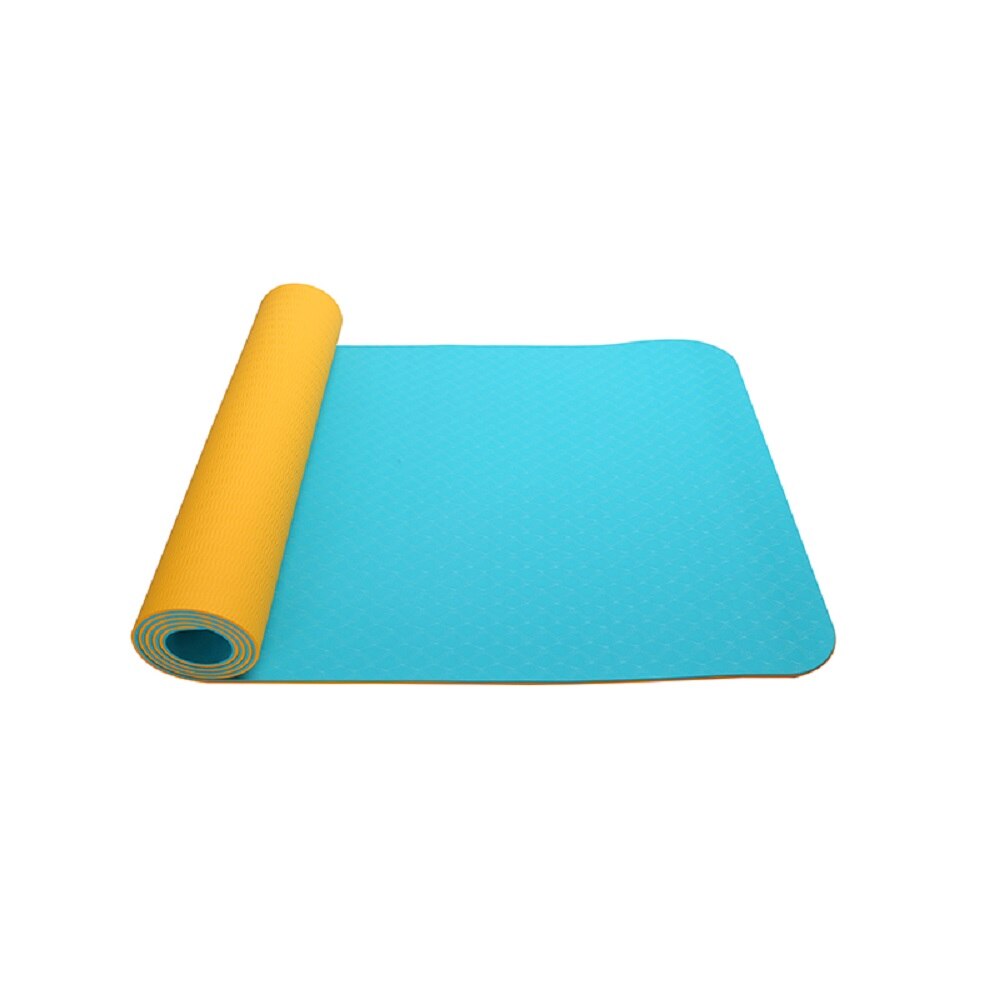Yoga Mat - 183x61cm - 8mm Thick - TPE Material - Non-Slip - Odorless - For Beginners: Sky Blue and Yellow