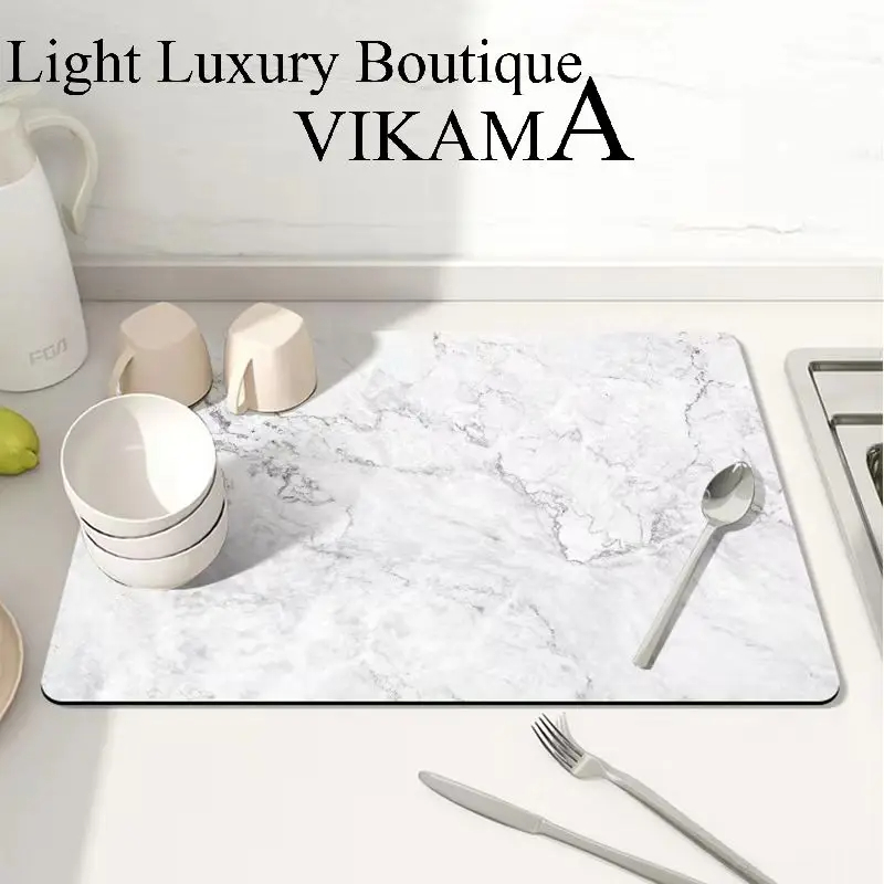 Vikama pvc kjøkkenavrenningsmatter, diatomittabsorberende sklisikre matter, oppvaskmatter til bord, isolerte matter til kaffemaskin: 800 mmx 800mm / Sølv