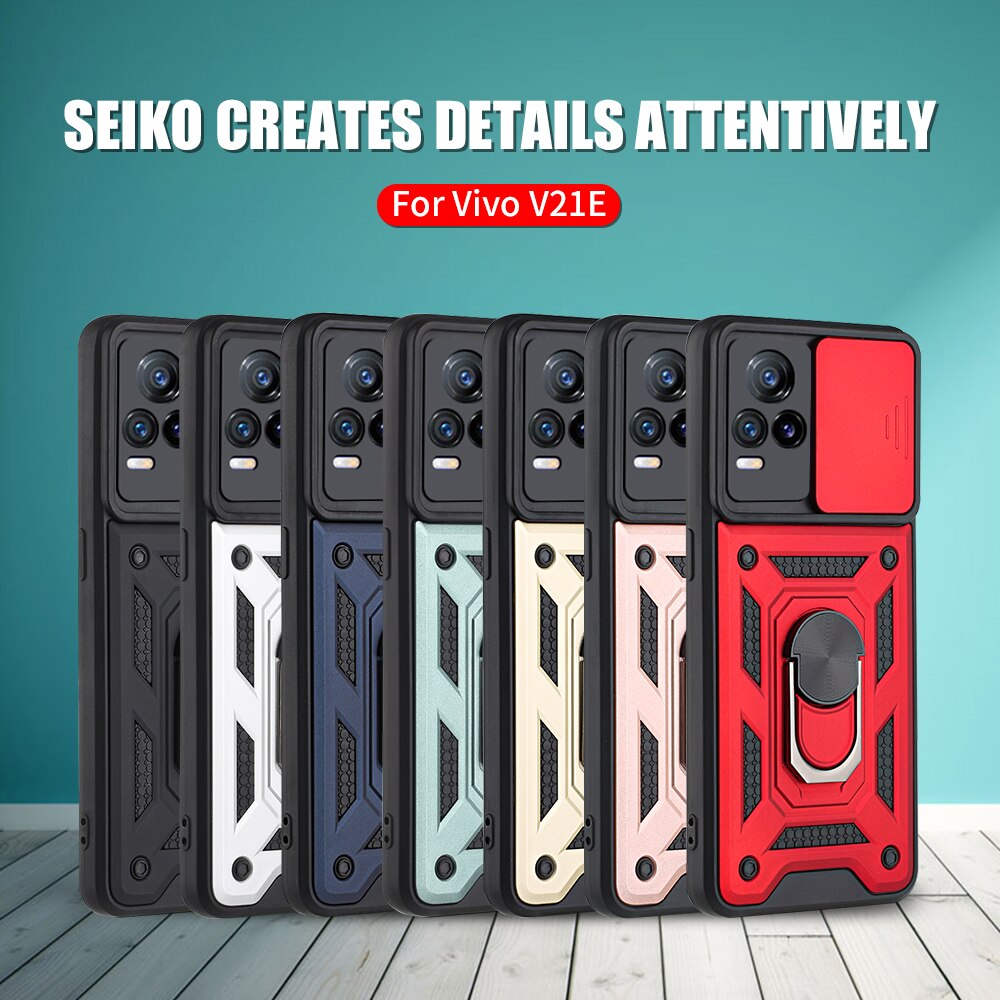 Stoßfest Stand Ring Fall Für VIVO V21e 4G Push Pull Kamera Schutz Telefon Zurück Abdeckung Shell Fundas Für VI VO V 21e 21 e 6.44&quot;